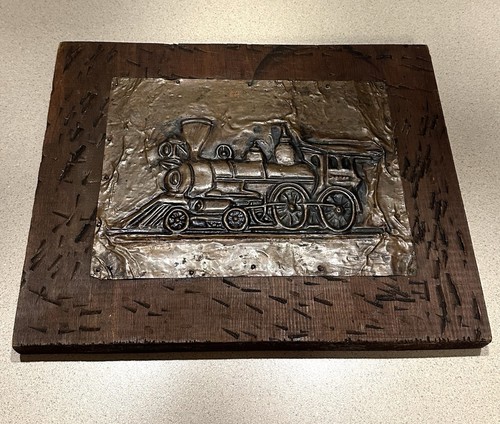 Vtg copper plate steam train - plate,